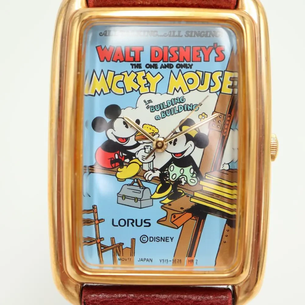 Lorus Mickey Mouse Walt Disney Building Tank 27mmm Watch Leather NOS NEW in Tin
